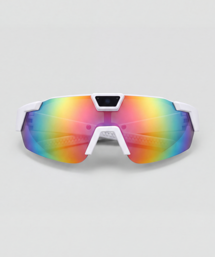 Video rave bril, bril met wit montuur en spiegelglazen glazen