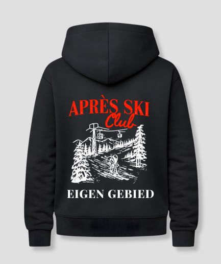 apres ski club hoodie zwart met eigen skigebied