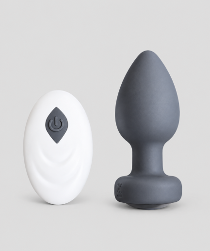 Buttplug afstandsbediening, grijze plug met witte afstandsbediening
