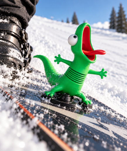 Gillende Gekko snowboard poppetje