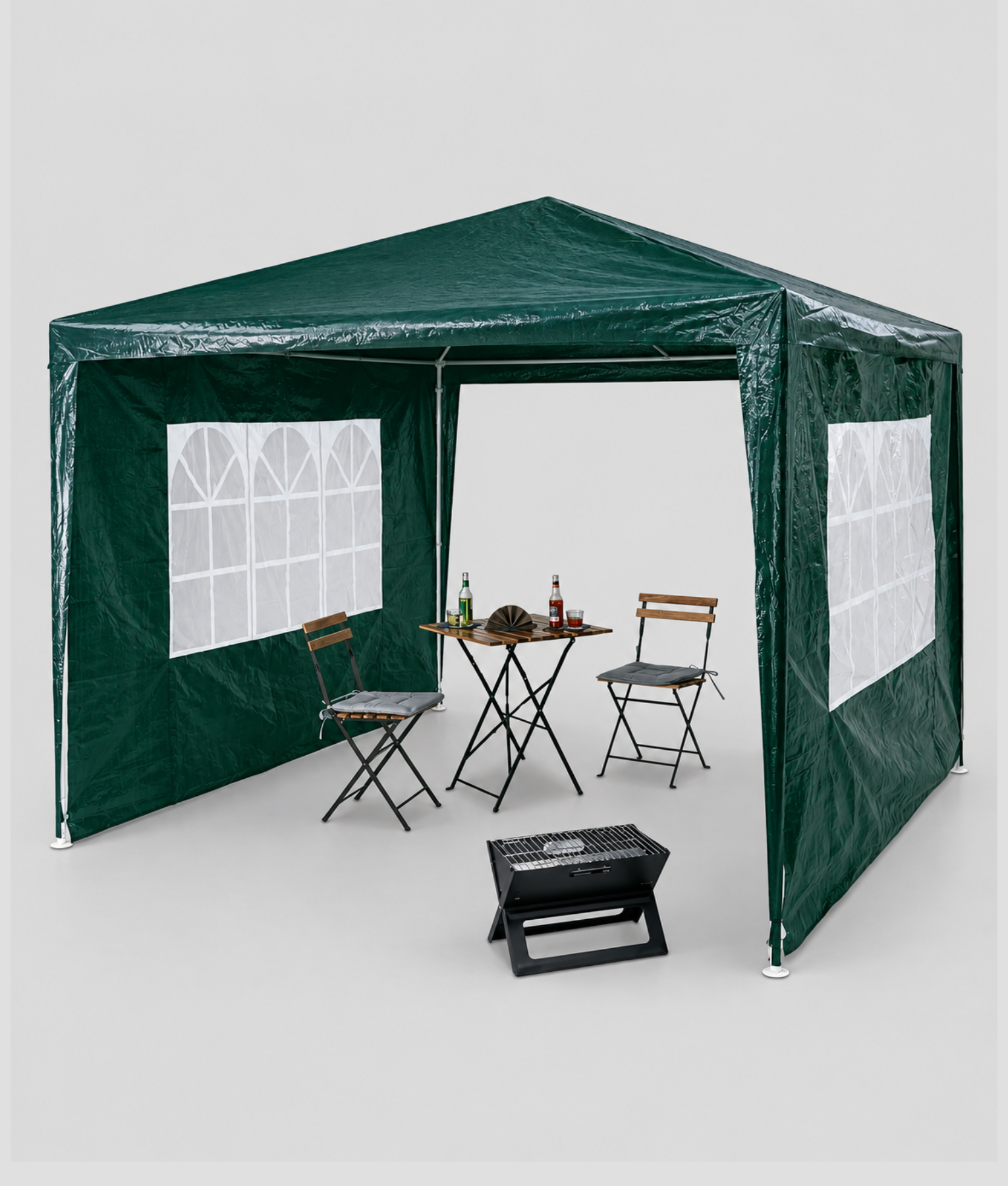 Partytent 3x3 in donkergroen met 2 zijwanden met raam