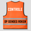 Oranje hesje Controle op genoeg roken, achterkant met de tekst CONTROLE / OP GENOEG ROKEN