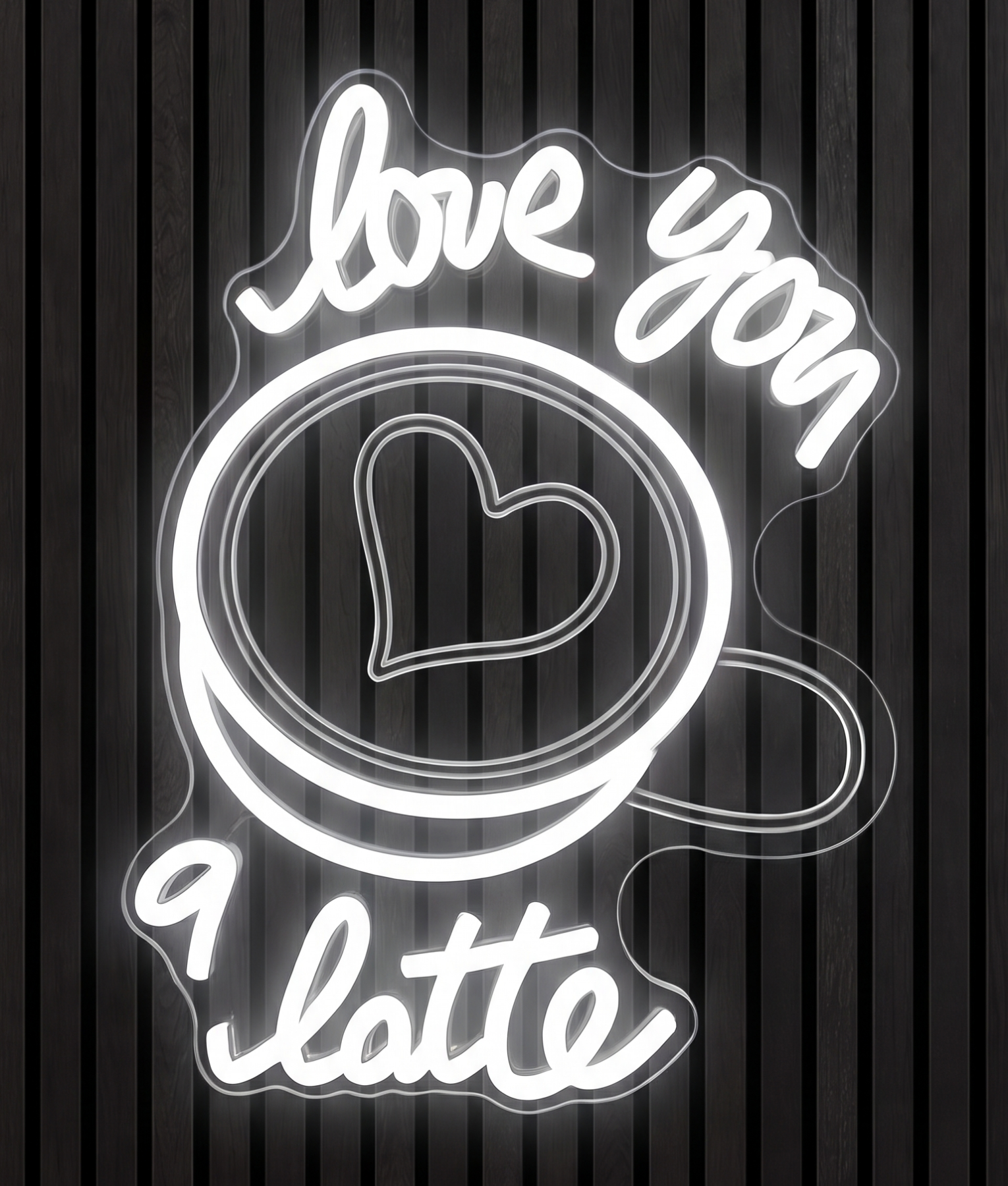 Love you a latte neon lamp met de tekst Love you a latte met een kopje koffie in wit licht