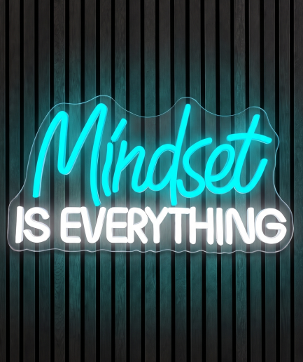 Mindset is everything neon lamp met de tekst Mindset is everything in helderblauw licht