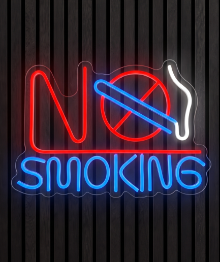 No Smoking neon lamp, de tekst No Smoking met een doorgestreepte sigaret in rood en blauw