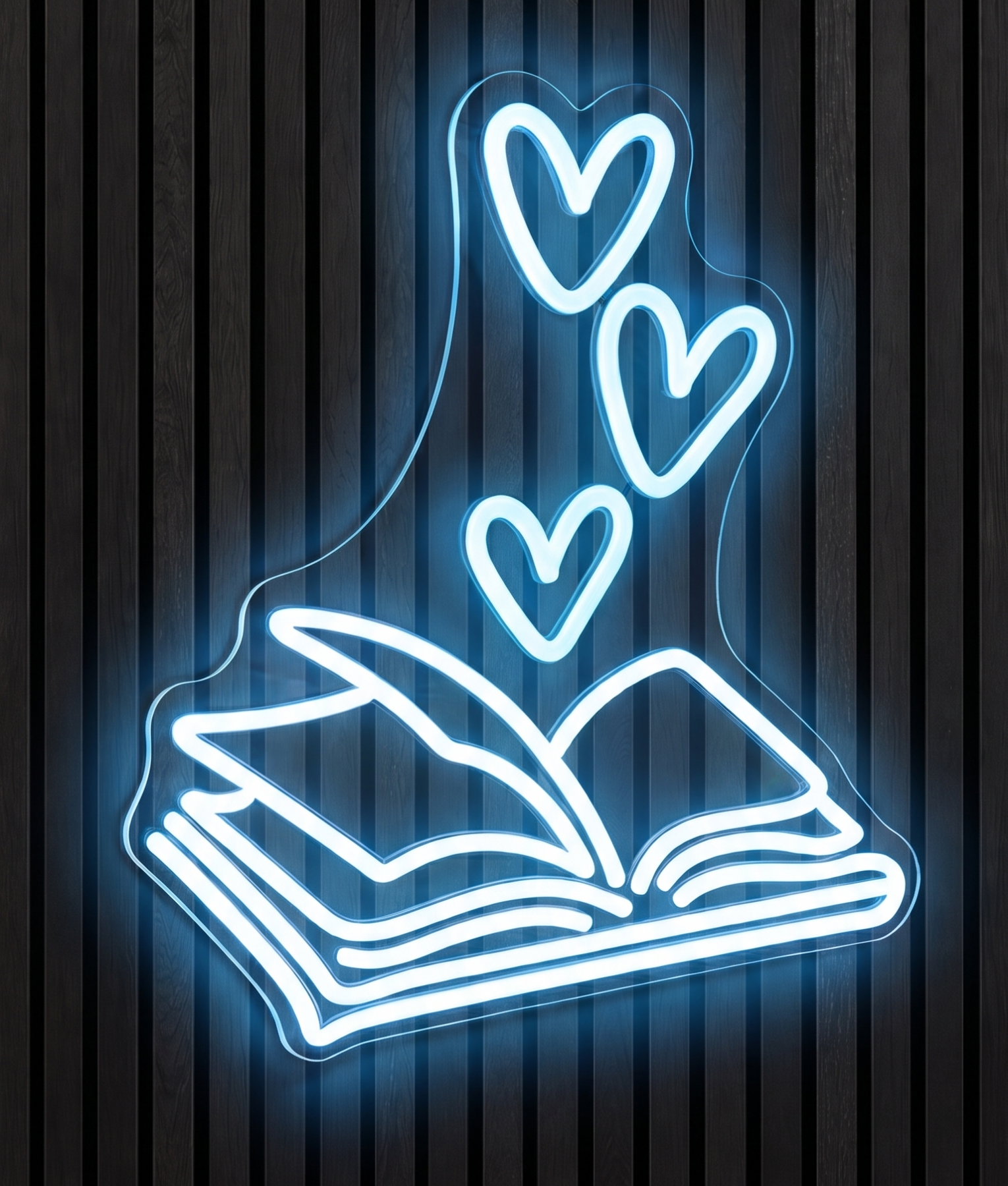 Open boek met hartjes neon lamp
