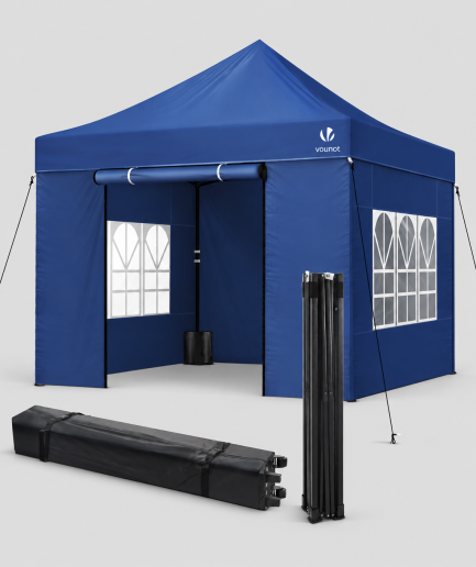 Pop up partytent 3x3 in blauw met 4 zijwanden