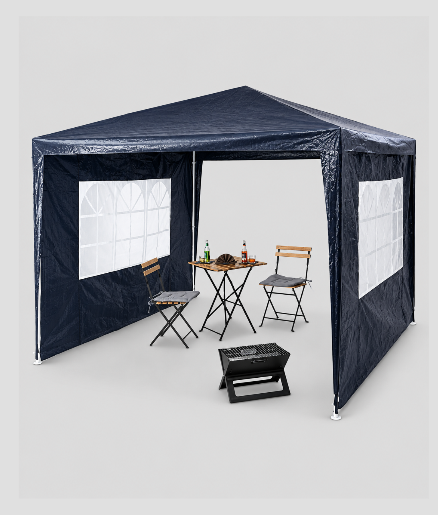 Partytent 3x3 in zwart met 2 zijwanden met raam