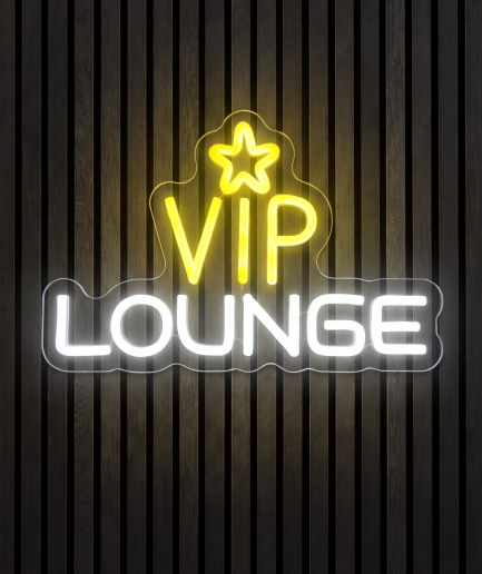 VIP lounge neon lamp met de tekst VIP lounge met een ster in wit licht