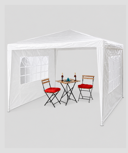 Partytent 3x3 in wit met 2 zijwanden met raam