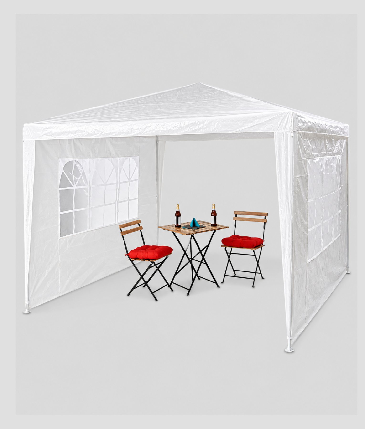 Partytent 3x3 in wit met 2 zijwanden met raam