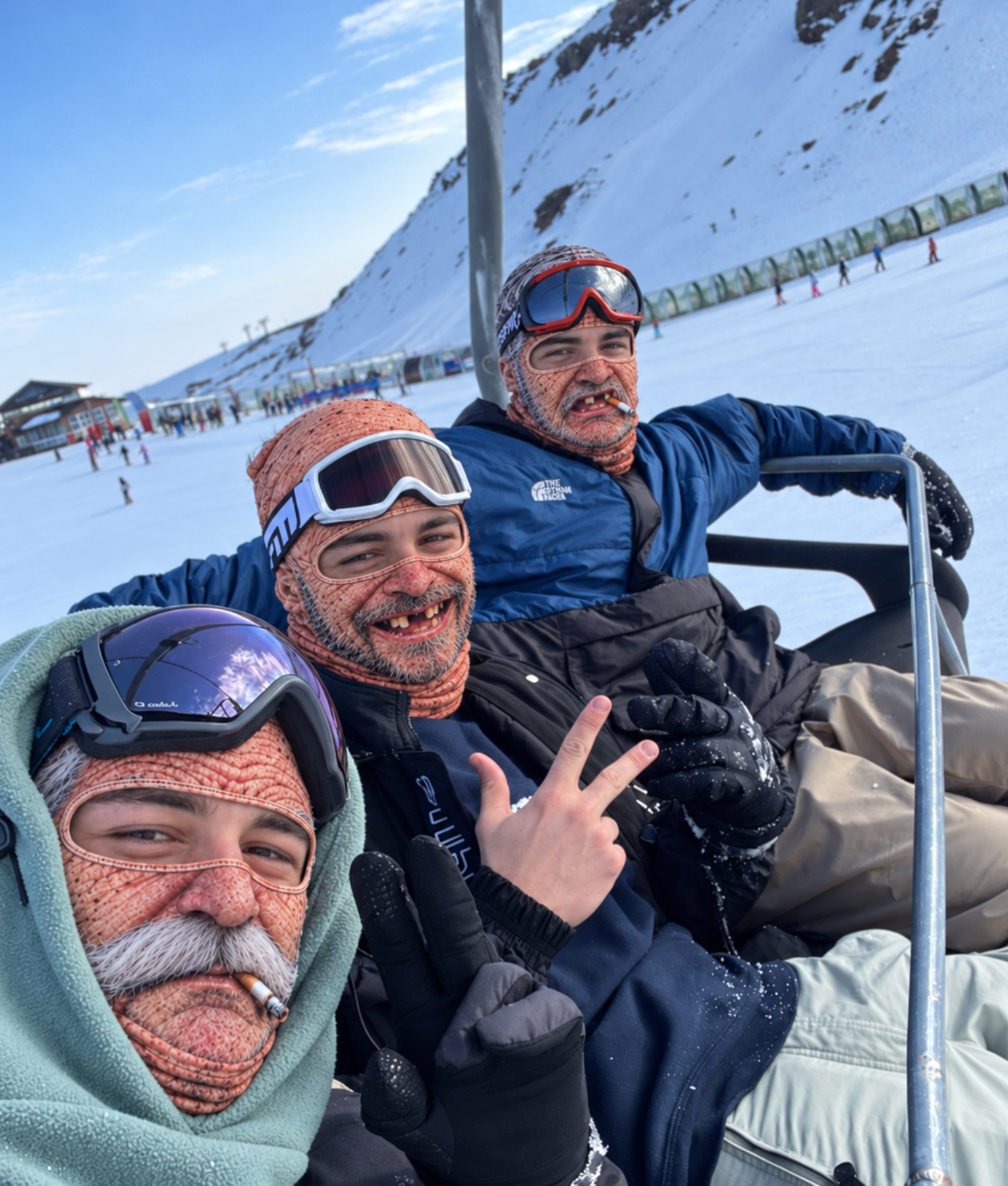 Grappige skimaskers in de skilift