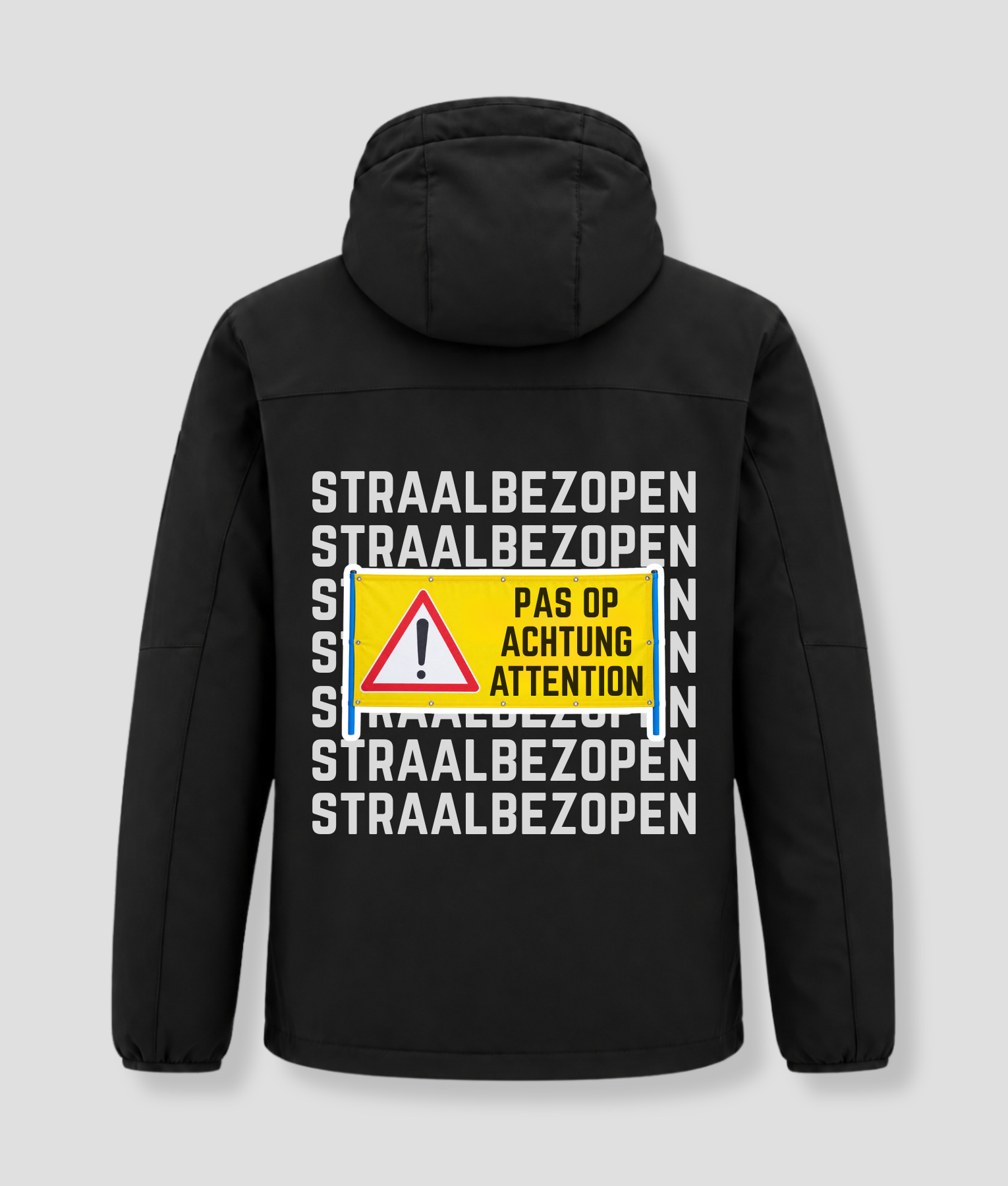straalbezopen pas op winterjas